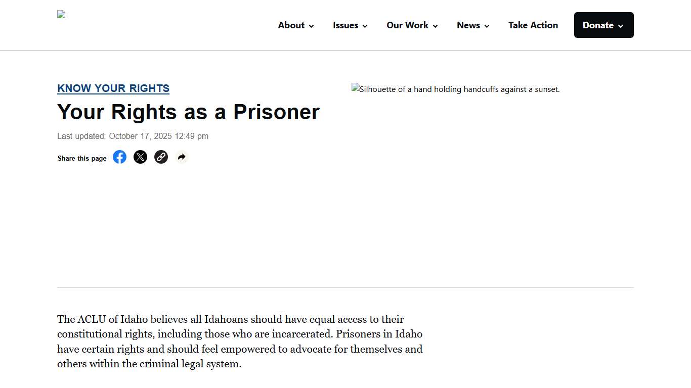 Your Rights as a Prisoner - ACLU of Idaho