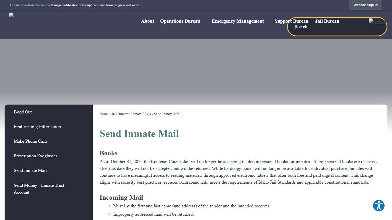 Send Inmate Mail | Kootenai County Sheriff, ID